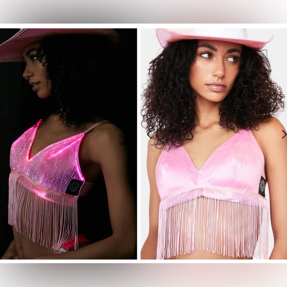 Neon Cowboys pink light up fringe bralette